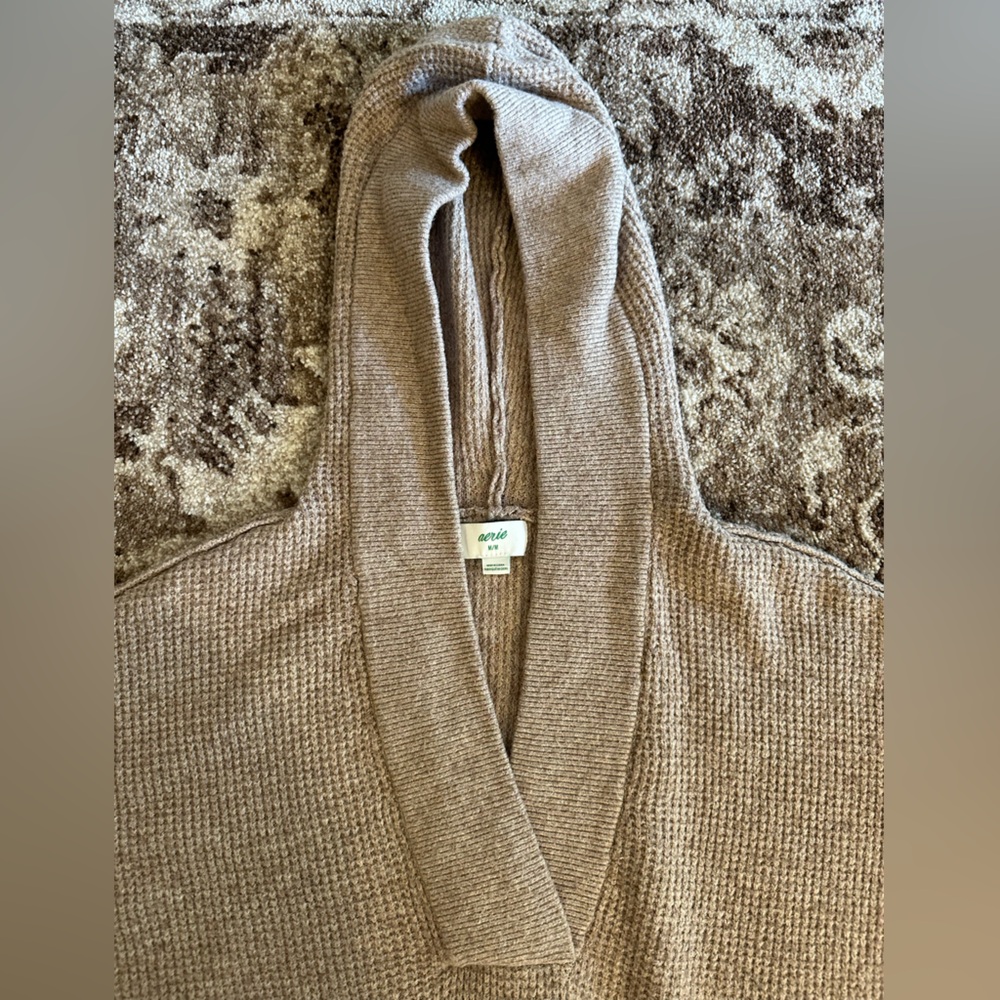 Aerie CozyUp Waffle Knit Hooded Sweater in Oatmeal - Size Medium - Picture 5 of 6